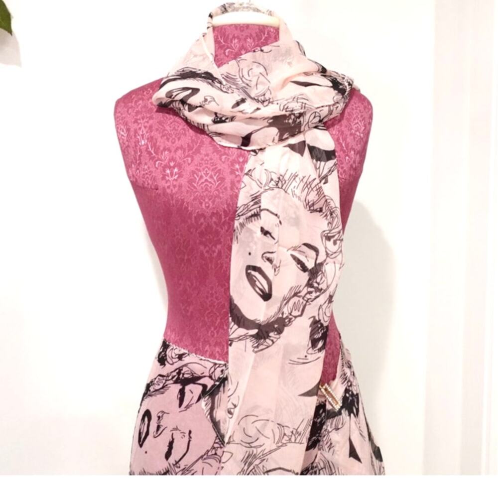 Marilyn Monroe Print Scarf Soft Pink /Head Scarf / Skirt Wrap / Neck Scarf tie